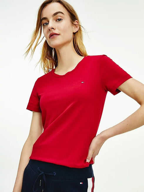 T-Shirt Donna WW26739 con scollatura tonda Bordeaux TOMMY HILFIGER- Francavilla Moda